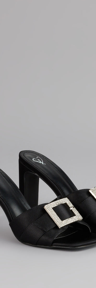 Glam Steps Rhinestone Buckle Strap Mules