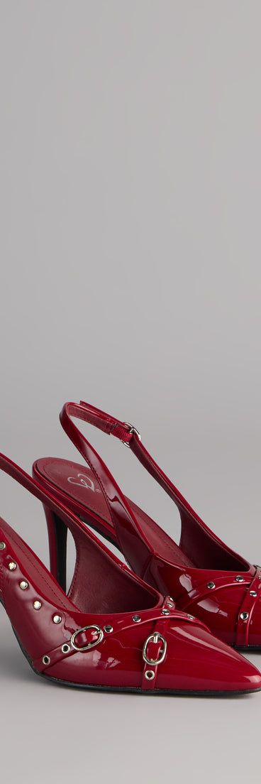 Style made simple with the Final Touch Buckle Stiletto Pumps in wine, trendy women’s shoes that take your outfit from basic to bold in one step.