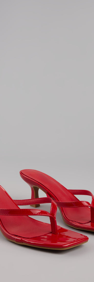 This piece brings trend-right energy to the Sleek Obsessions Patent Thong Kitten Heels, perfect for fall outfits that stand out.