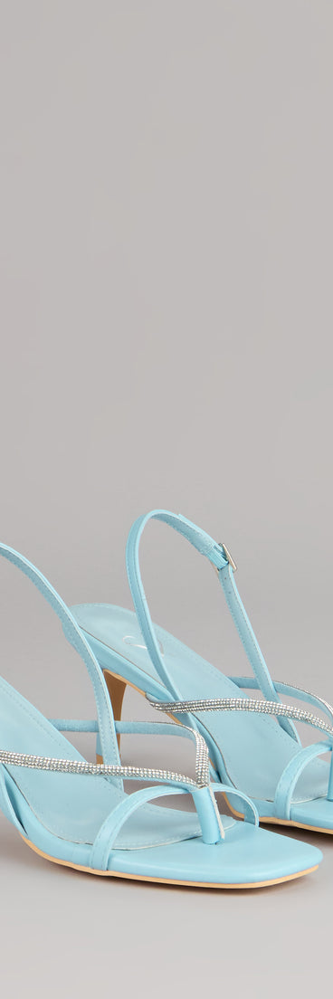 Complete your look from formalwear to going-out looks with heels like the Icy Plans Rhinestone Thong Slingback Heels in blue , featuring a sleek design, Windsor's comfortable fit, and stylish finish.