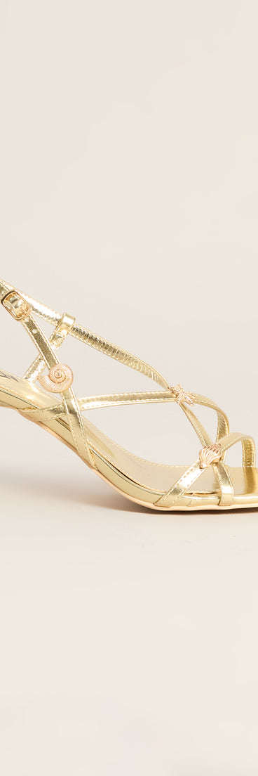 On Vacay Sea Shell Charm Metallic Heels