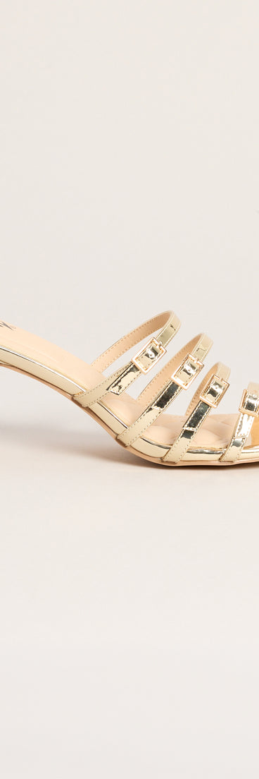 Fastened Up Strappy Kitten Mules