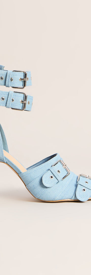 Buckle Up Babe Denim Stiletto Pumps