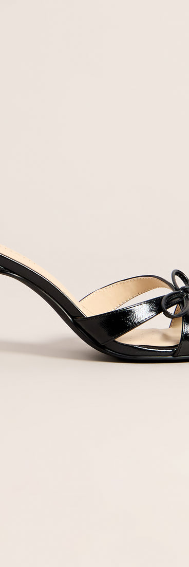 Bow On Cue Patent Kitten Heel Mules