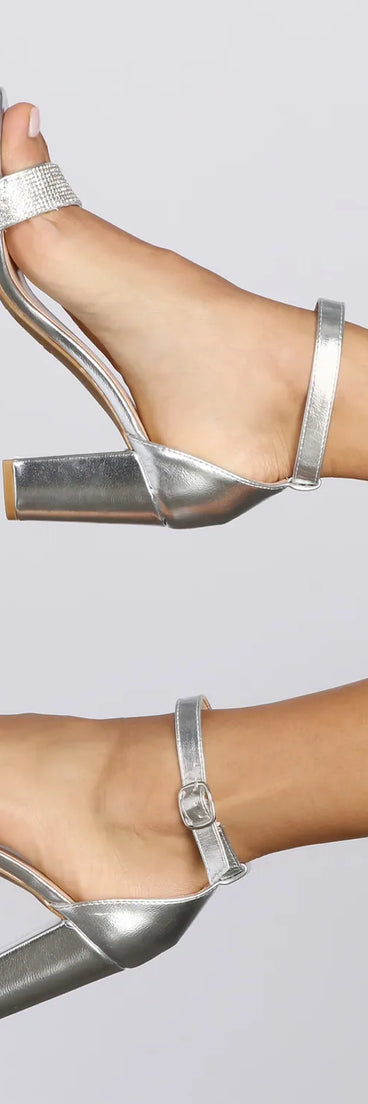 Rhinestone Strap Chrome Heels