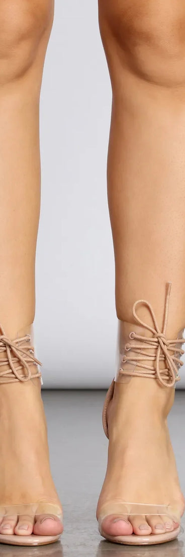 Prized Possession Lace Up Clear Stilettos