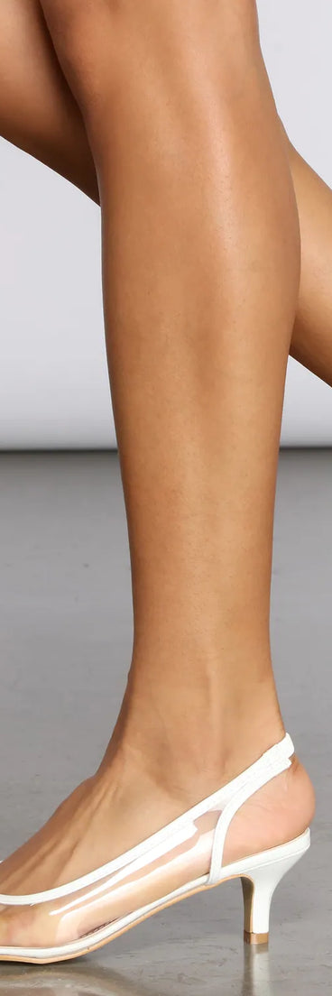 Step Into My Office Clear Kitten Pumps