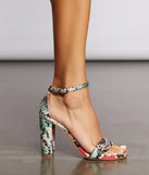 Sassy Snake Print Faux Leather Block Heels