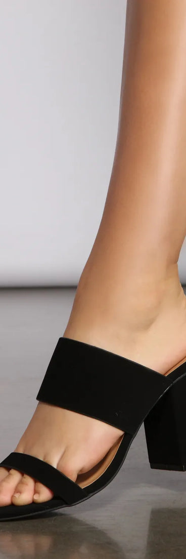 Faux Nubuck Banded Block-Heeled Mules
