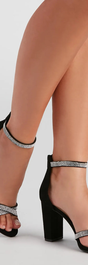 Faux Leather Rhinestone Thong Strap Heels