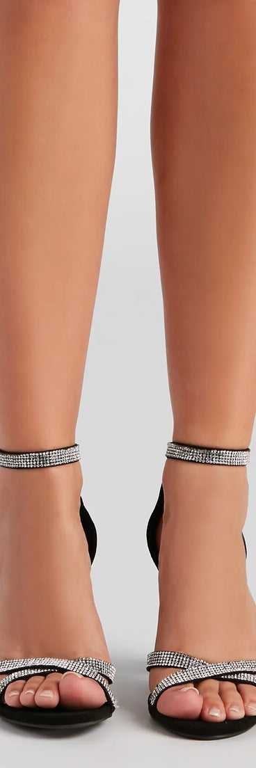 Faux Leather Rhinestone Thong Strap Heels