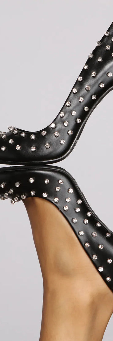 So Glam Faux Leather Rhinestone Pumps