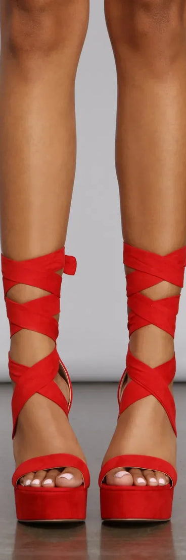 Lace-Up Faux Suede Platform Block Heels