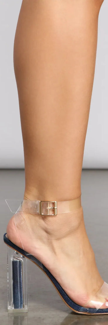 Clearly On-Trend Denim Lucite Heels