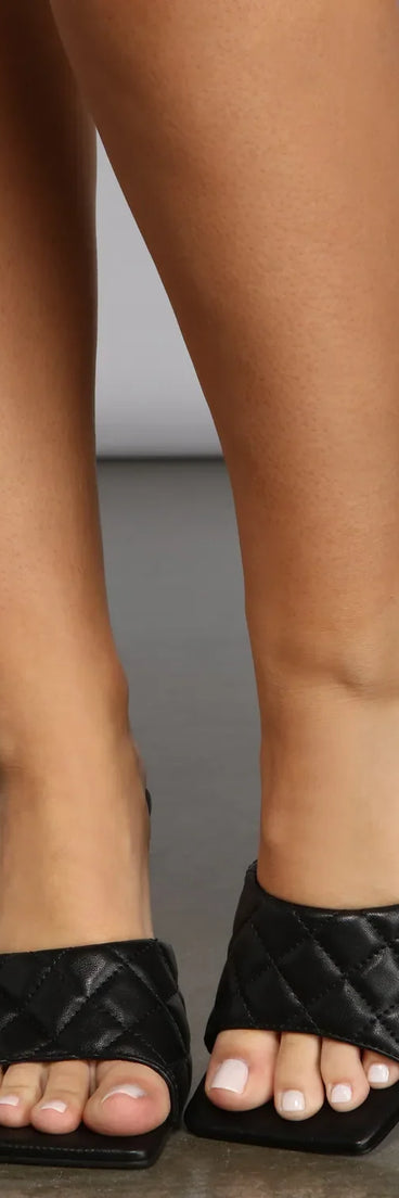 Stylish Quilted Faux Leather Stiletto Mules