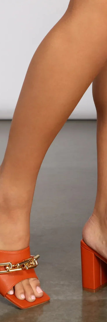 Chunky Chain Link Faux Leather Mules