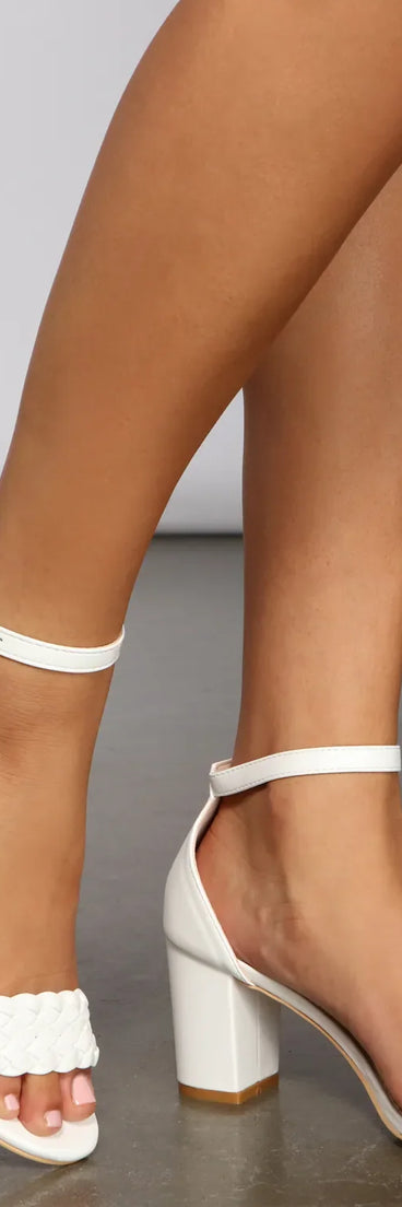 Basic Braided Faux Leather Block Heels