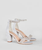 Get ready for any event with the Sparkle Stunner Rhinestone Block Heels in silver, an essential start to creating a versatile outfit for women for parties, cocktail hours, or Valentine's Day events.
