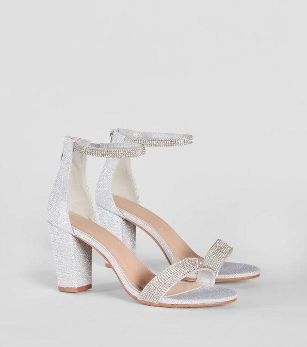 Get ready for any event with the Sparkle Stunner Rhinestone Block Heels in silver, an essential start to creating a versatile outfit for women for parties, cocktail hours, or Valentine's Day events.