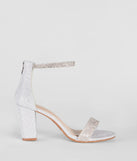 Get ready for any event with the Sparkle Stunner Rhinestone Block Heels in silver, an essential start to creating a versatile outfit for women for parties, cocktail hours, or Valentine's Day events.