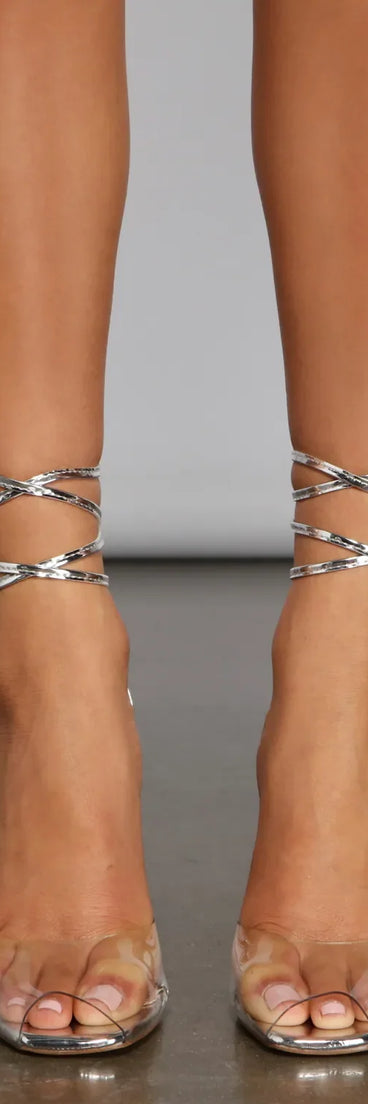 Ladies Night Chrome Lace Up Heels