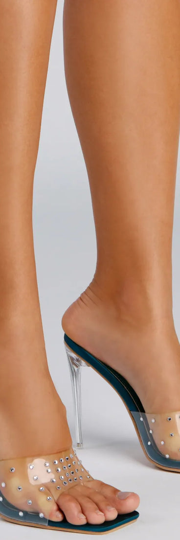 Catch My Sparkle Rhinestone PVC Stiletto Mules