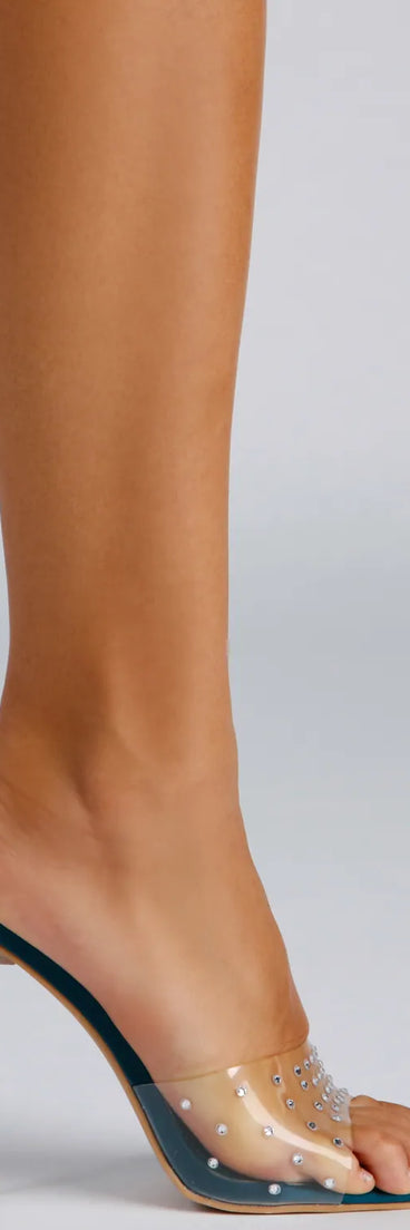 Catch My Sparkle Rhinestone PVC Stiletto Mules