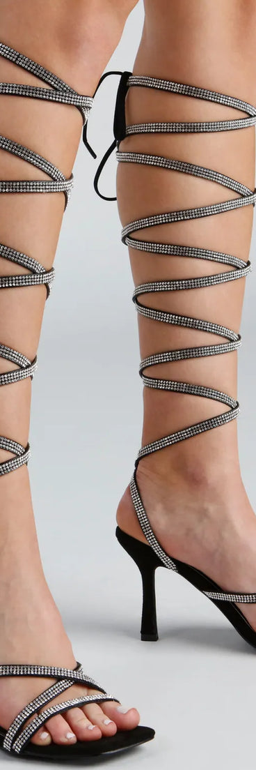 All About Glam Rhinestone Lace-Up Stiletto Heels