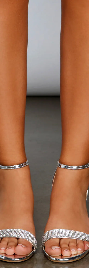 Metallic Shine Rhinestone Block Heels