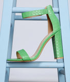 Don't Stop Faux Leather Croc Embossed Block Heels
