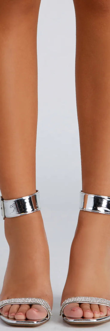 Chrome Magic Rhinestone Thin Block Heels