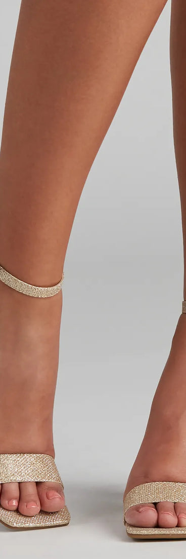 Shimmer Glitter Mesh Square Toe Heels