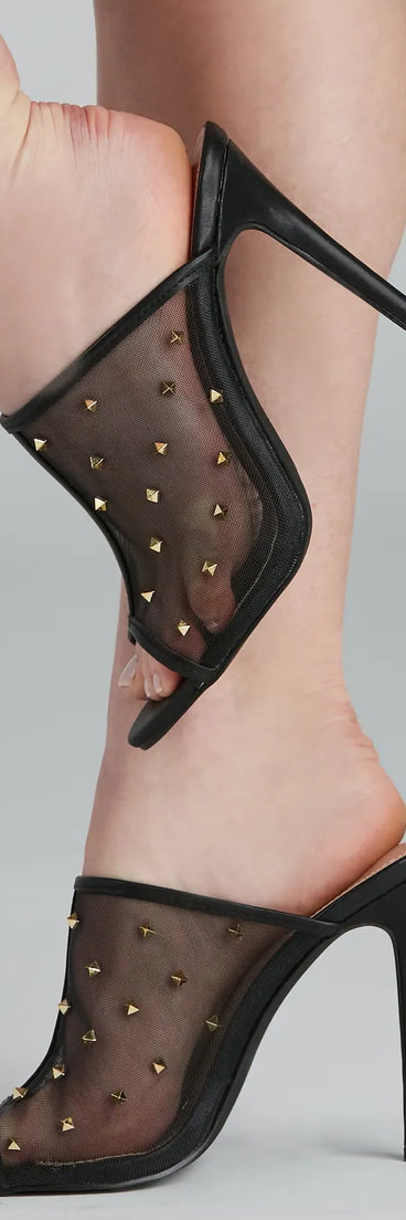 Edgy Stud Mesh Peep Toe Mules