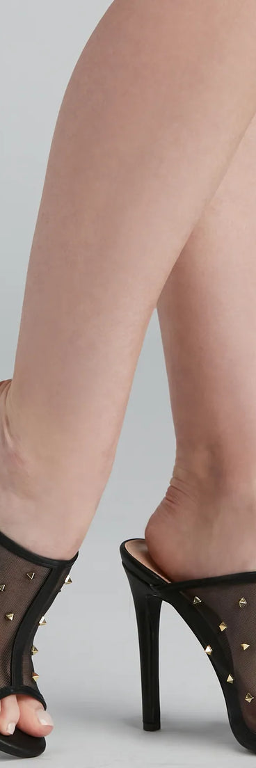 Edgy Stud Mesh Peep Toe Mules