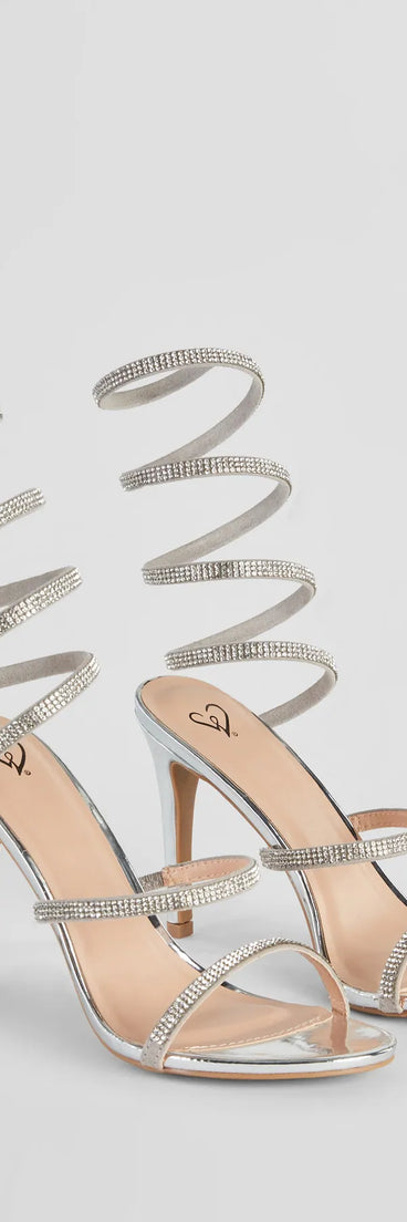 Upgrade your style game for 2025 with the Fancy Feet Spiral Stiletto Heels in silver, perfect for any fashion-forward wardrobe.