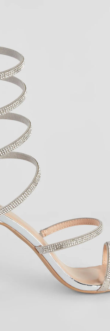 Upgrade your style game for 2025 with the Fancy Feet Spiral Stiletto Heels in silver, perfect for any fashion-forward wardrobe.