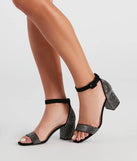 Shimmer Down Rhinestone Block Heels