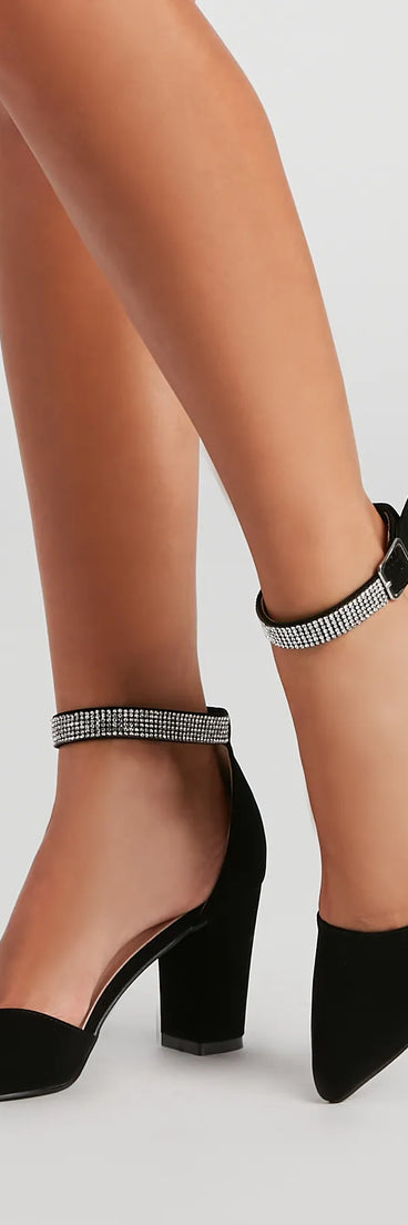 Classic Glamour Rhinestone Strap Pumps