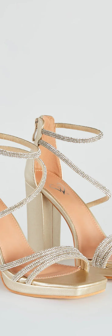 Glam Mode Rhinestone Metallic Platform Heels
