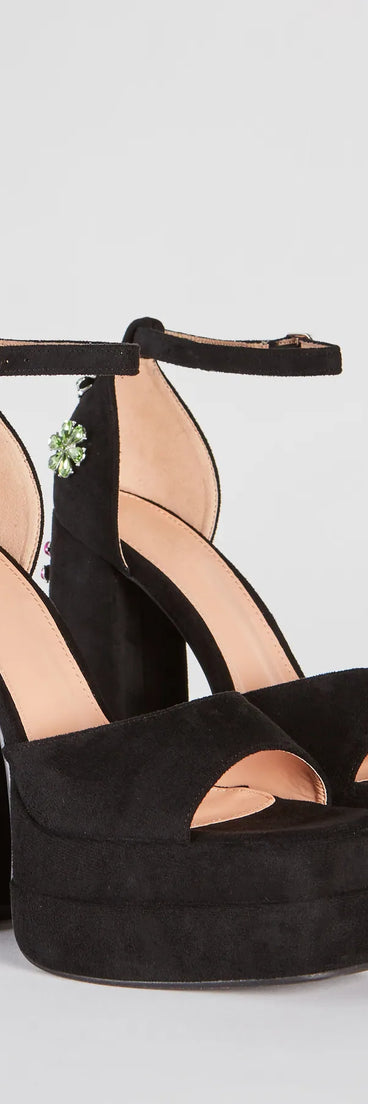 Vivid Color Gemstone Floral Platform Heels