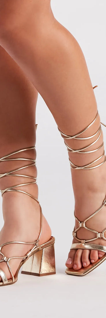 Glamour Nights Chrome Lace-Up Heels