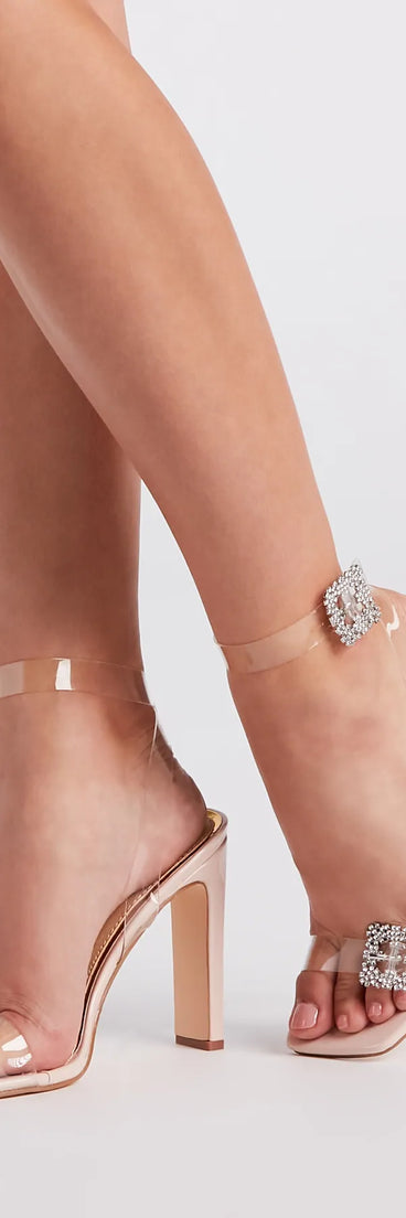 Glamour Girl Rhinestone Buckle Block Heels