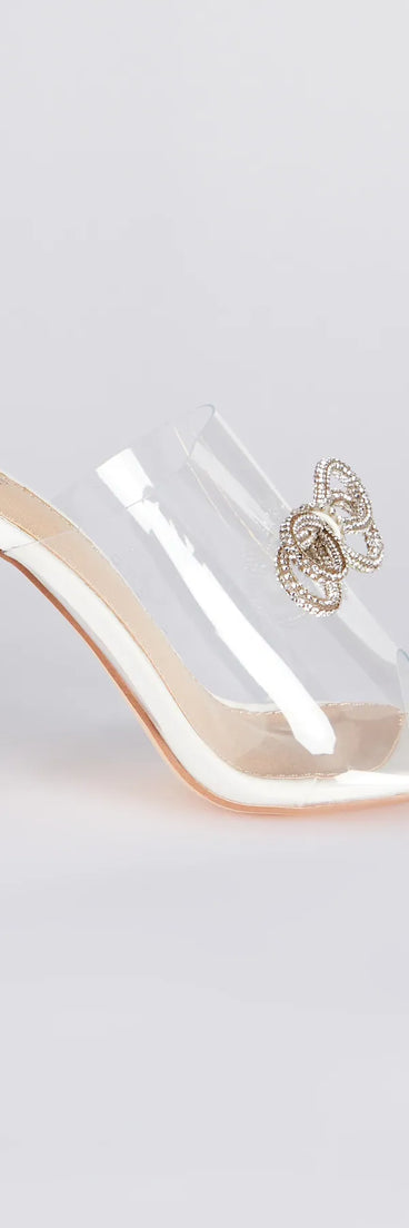 Clearly The Vibe Rhinestone Bow Lucite Mules