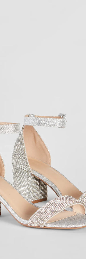 The cute and comfy style of the Glitzy Babe Rhinestone Block Heels as your homecoming shoes creates a stand out look to complete your HOCO dress look!
