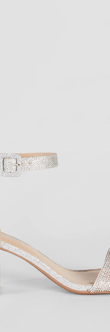 The cute and comfy style of the Glitzy Babe Rhinestone Block Heels as your homecoming shoes creates a stand out look to complete your HOCO dress look!