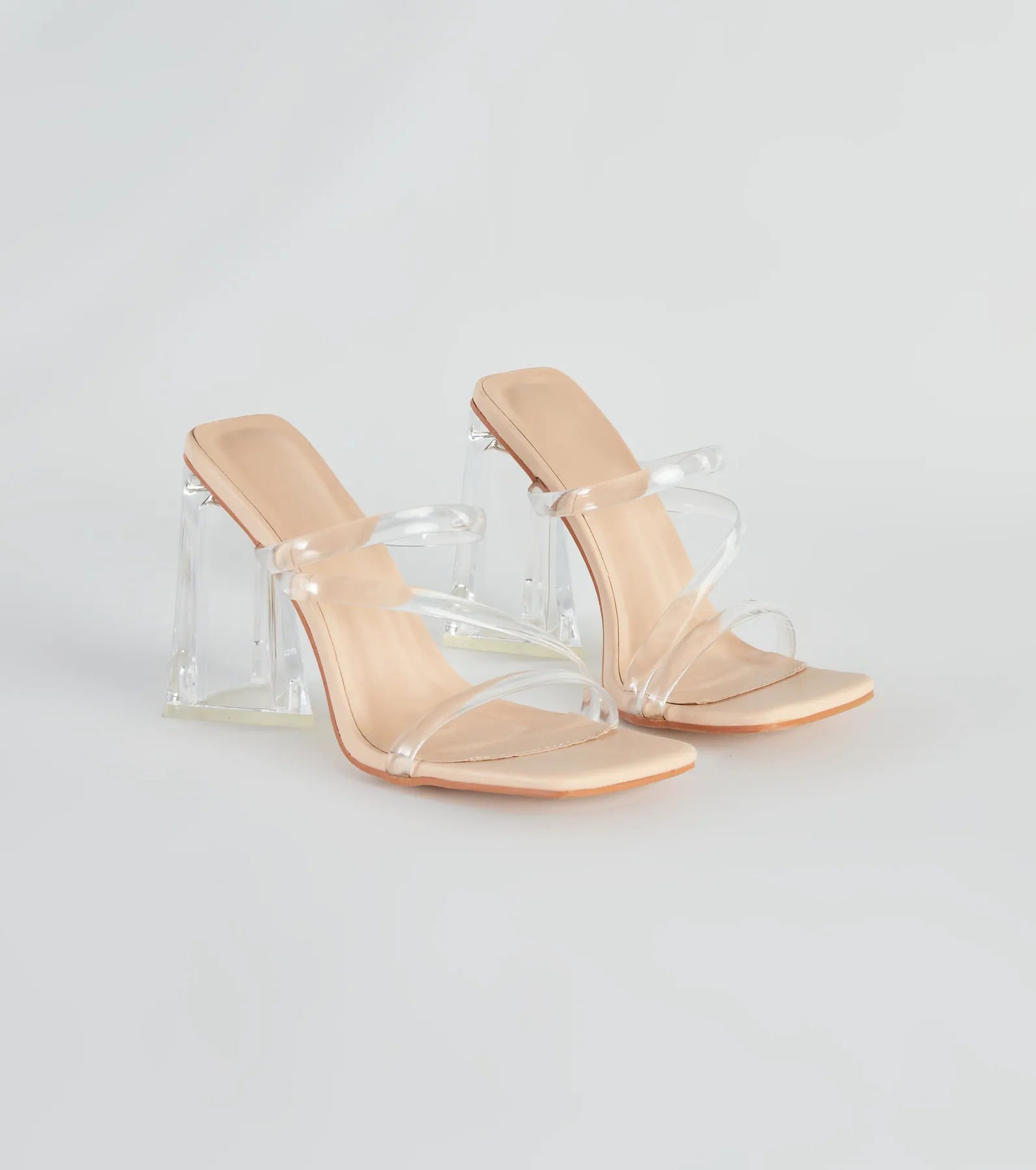 Stay Clear PVC Strappy Lucite Block Heels Bottoms