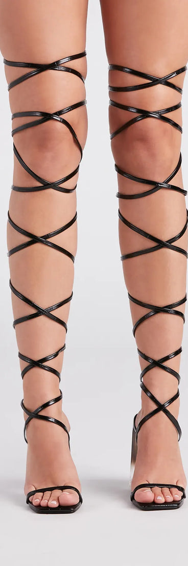 Showstopper Square Toe Lace-Up Block Heels