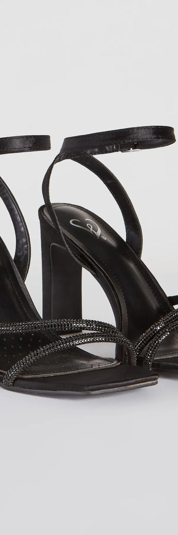 Starry Soiree Satin Rhinestone Block Heels