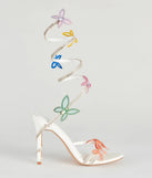 Fly Away Butterfly Applique Spiral Strap Heels