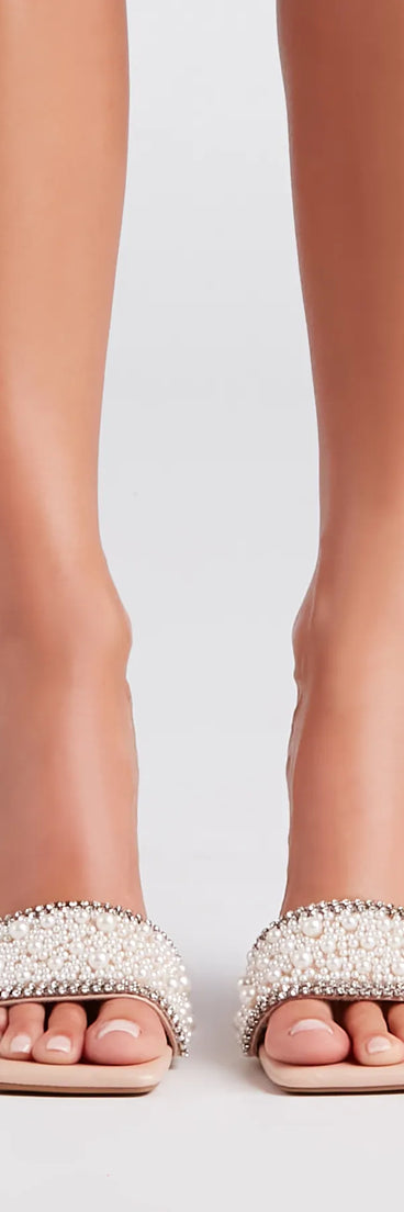 Pearl Impression Rhinestone Trim Stiletto Mules